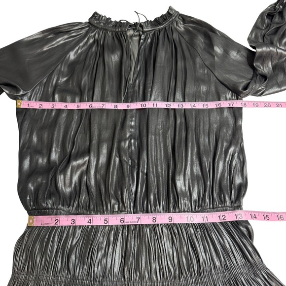 Current Air LA Women's Valentina Dress Medium Black Gray Metallic Pleated Mini - Picture 10 of 11